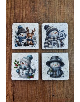 Doğal Taş Bardak Altlığı - Christmast Yeni Yıl Baskılı 10x10cm Ai Noel - Stone Coasters 547