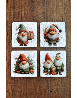 Doğal Taş Bardak Altlığı - Christmast Clipart Baskılı 10x10cm Yeni Yıl Stone Coasters 499