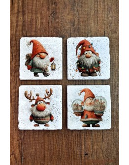 Doğal Taş Bardak Altlığı - Christmast Clipart Baskılı 10x10cm Yeni Yıl Stone Coasters 497