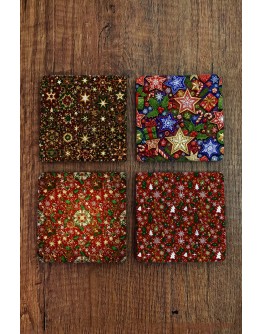 Doğal Taş Bardak Altlığı - Christmast Yeni Yıl Baskılı 10x10cm Ai Noel - Stone Coasters 535