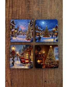 Doğal Taş Bardak Altlığı - Christmast Yeni Yıl Baskılı 10x10cm Ai Noel - Stone Coasters 531