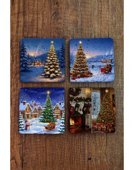 Doğal Taş Bardak Altlığı - Christmast Yeni Yıl Baskılı 10x10cm Ai Noel - Stone Coasters 534