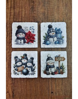 Doğal Taş Bardak Altlığı - Christmast Yeni Yıl Baskılı 10x10cm Ai Noel - Stone Coasters 549
