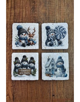 Doğal Taş Bardak Altlığı - Christmast Yeni Yıl Baskılı 10x10cm Ai Noel - Stone Coasters 545