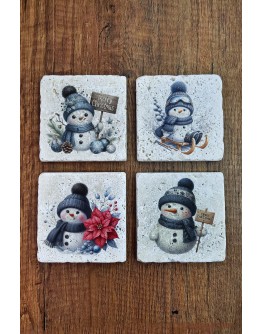 Doğal Taş Bardak Altlığı - Christmast Yeni Yıl Baskılı 10x10cm Ai Noel - Stone Coasters 554