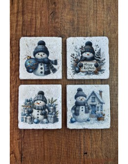 Doğal Taş Bardak Altlığı - Christmast Yeni Yıl Baskılı 10x10cm Ai Noel - Stone Coasters 548