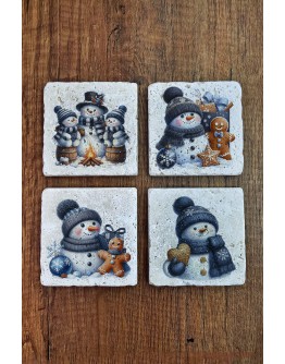 Doğal Taş Bardak Altlığı - Christmast Yeni Yıl Baskılı 10x10cm Ai Noel - Stone Coasters 551