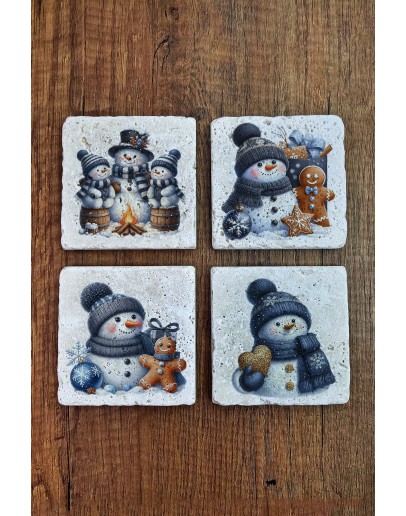 Doğal Taş Bardak Altlığı - Christmast Yeni Yıl Baskılı 10x10cm Ai Noel - Stone Coasters 551