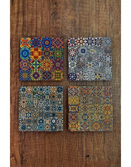 Doğal Taş Bardak Altlığı - Renkli Desenler Baskılı Bardak Altlığı 10x10cm Ai Stone Coasters 571