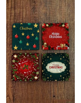 Doğal Taş Bardak Altlığı - Christmast Yeni Yıl Baskılı 10x10cm Ai Noel - Stone Coasters 519