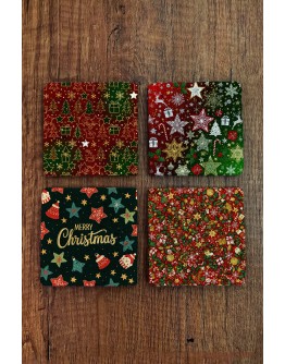 Doğal Taş Bardak Altlığı - Christmast Yeni Yıl Baskılı 10x10cm Ai Noel - Stone Coasters 522