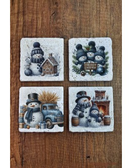 Doğal Taş Bardak Altlığı - Christmast Yeni Yıl Baskılı 10x10cm Ai Noel - Stone Coasters 544