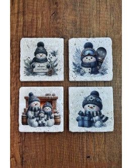 Doğal Taş Bardak Altlığı - Christmast Yeni Yıl Baskılı 10x10cm Ai Noel - Stone Coasters 546