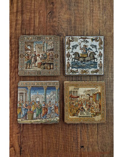 Doğal Taş Bardak Altlığı - Antik Mozaik Görselleri Baskılı Bardak Altlığı 10x10cm Stone Coasters 566