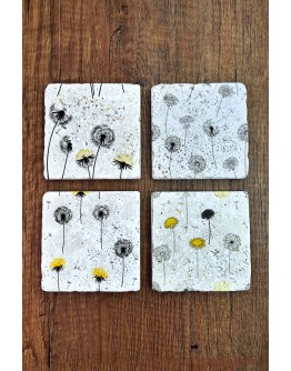 Doğal Taş Bardak Altlığı - Karahindiba Baskılı Bardak Altlığı 10x10cm Ai Stone Coasters 579