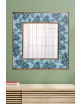 Doğal Taş Dekoratif Ayna 62x62cm - Blue Marble Ahşap Çerçeveli Salon Duvar Konsol Aynası