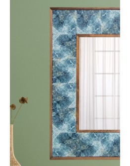 Doğal Taş Dekoratif Ayna 62x62cm - Blue Marble Ahşap Çerçeveli Salon Duvar Konsol Aynası