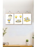 Çocuk Odası, Bebek Odası Deri Tablo Sevimli Filler Baskılı - 3'lü Set Duvar Dekoru 20x28cm