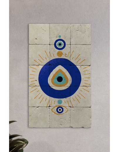 Doğal Taş Tablo Nazar Boncuğu Tablo, - Duvar Dekoru, Salon Tablosu 30x50cm Nazar Boncuğu