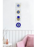Doğal Taş 4'lü Tablo Nazar Boncukları Duvar Dekoru Çift Taraflı Yapışkanlı 10x10cm Dörtlü Set