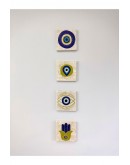 Doğal Taş 4'lü Tablo Nazar Boncukları Duvar Dekoru Çift Taraflı Yapışkanlı 10x10cm Dörtlü Set