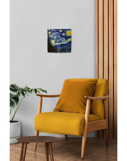 Doğal Taş Duvar Dekoru 20x20cm Tablo - Van Gogh Eseri Baskılı
