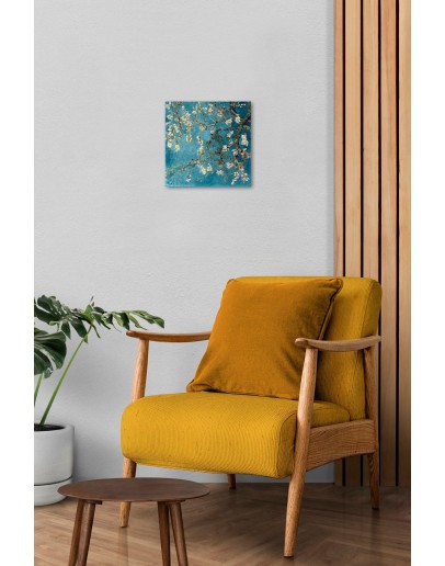 Doğal Taş Duvar Dekoru 20x20cm Tablo - Van Gogh Blossoming Almond Tree Baskılı