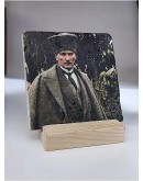 Doğal Taş Masa Üstü Dekor -Tablo 15x15cm - Atatürk Tablo
