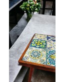 Traverten Taşlı Doğal Ağaç Sehpa 32x62cm Ceviz Dekoratif Bodrum Sehpa - Begoloni Stone Decor