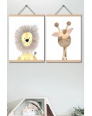 Çocuk, Bebek Odası Deri Tablo Aslan Ve Zürafa - 2'li Set Duvar Dekoru 20x28cm